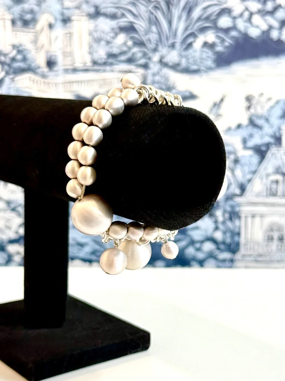 CHICO’S Silver Bauble Charm Multi Strand Stretch Bracelet NWT